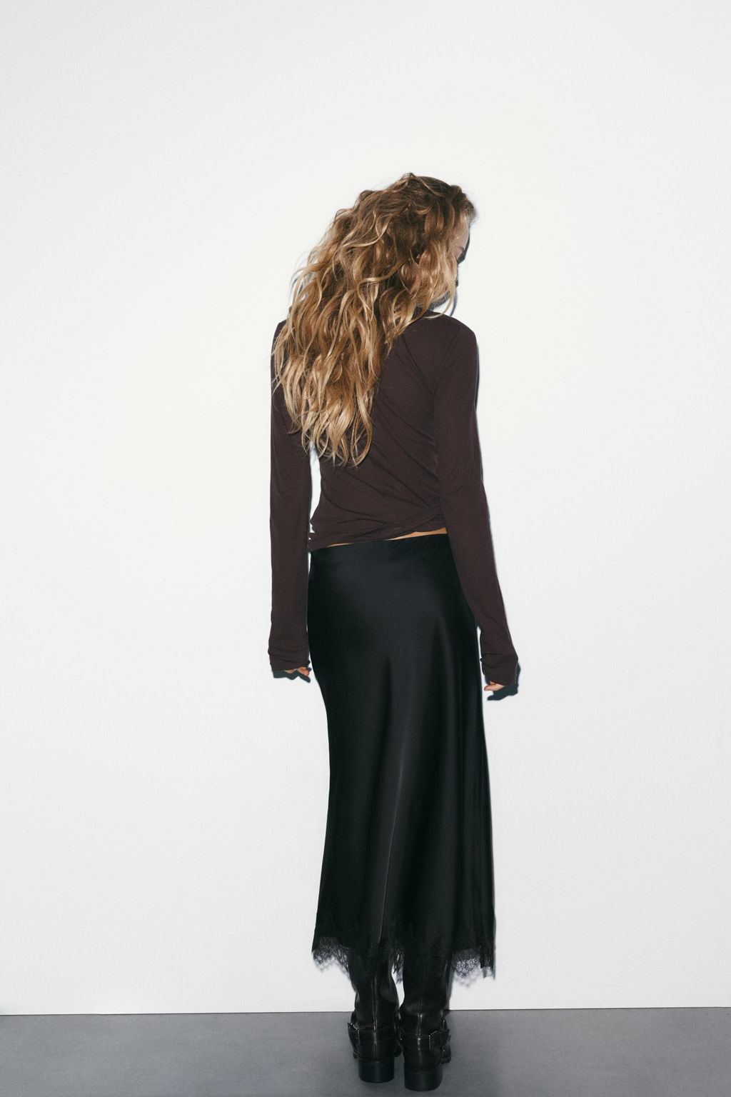 LACE TRIM SATIN MIDI SKIRT - Zara фото 15