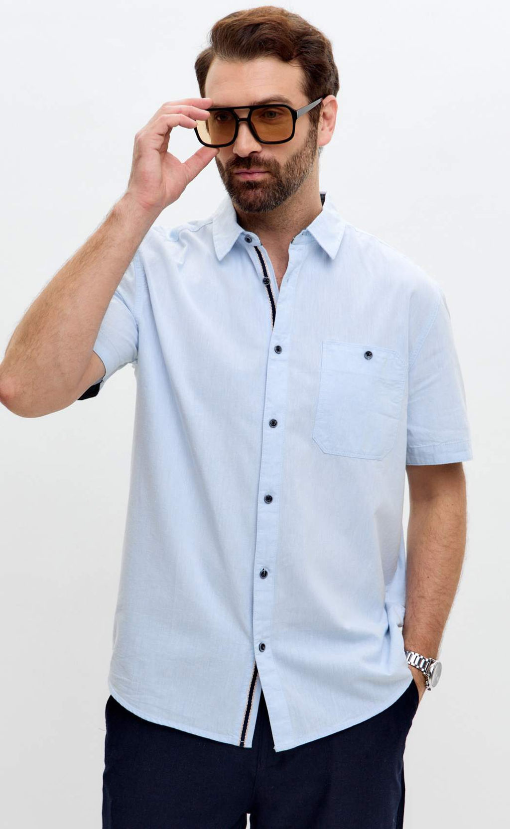 Рубашка к/р лен F611-0485 l.blue - Fine joyce фото 2