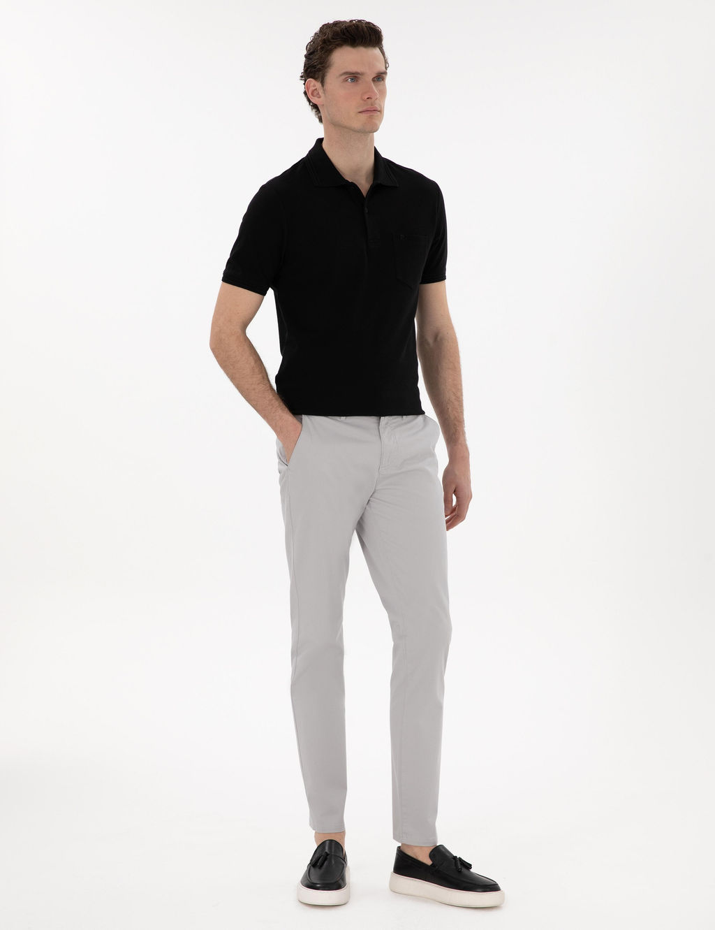 A__k Gri Slim Fit Kanvas Pantolon