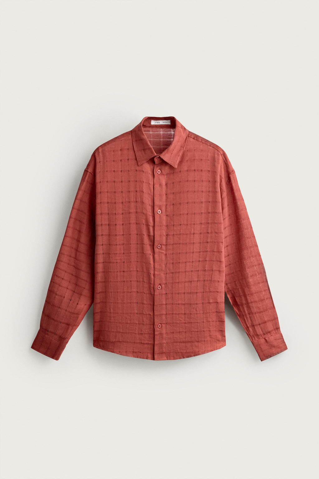 CAMISA RELAXED FIT JACQUARD CUADROS LINO - ALGOD?N / Teja - Zara фото 5