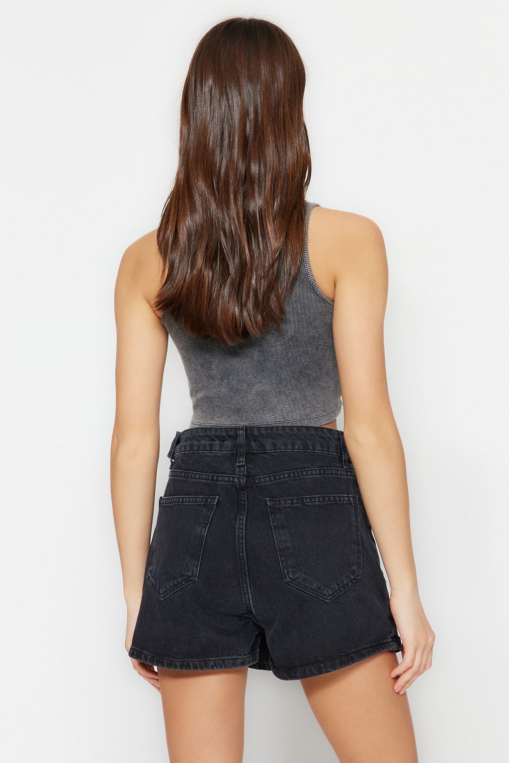 Siyah Y?rtmacl? Denim Sort Etek TWOSS23SR00091