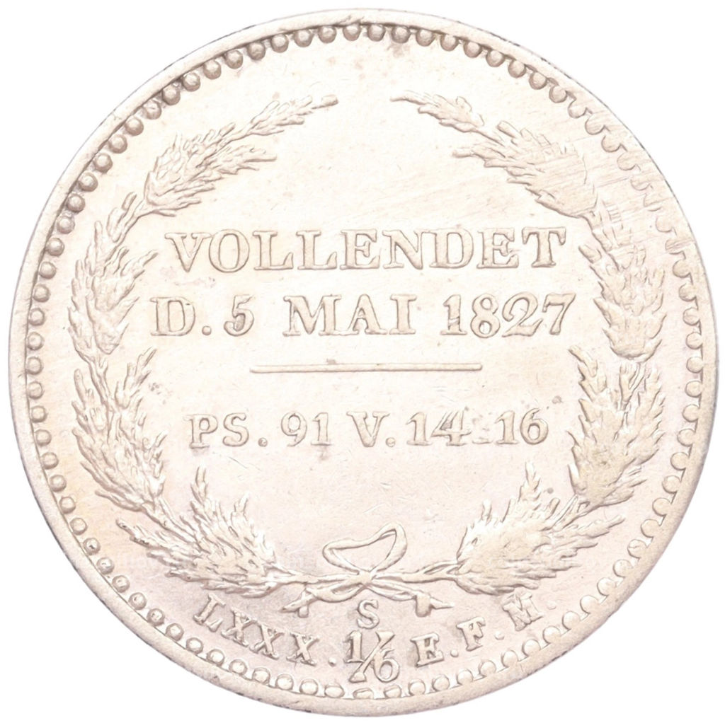 1/6 талера 1827 года Саксония Смерть Короля Фридриха Августа I