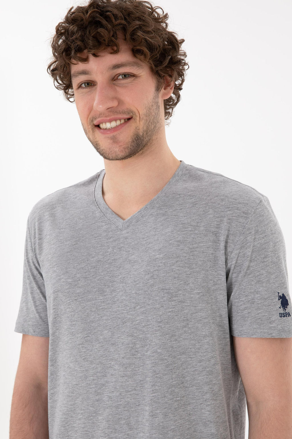 Erkek Regular Fit V Yaka Gri Melanj Basic Ti__rt Sepette S_rpriz _ndirim - U.s. polo assn фото 3