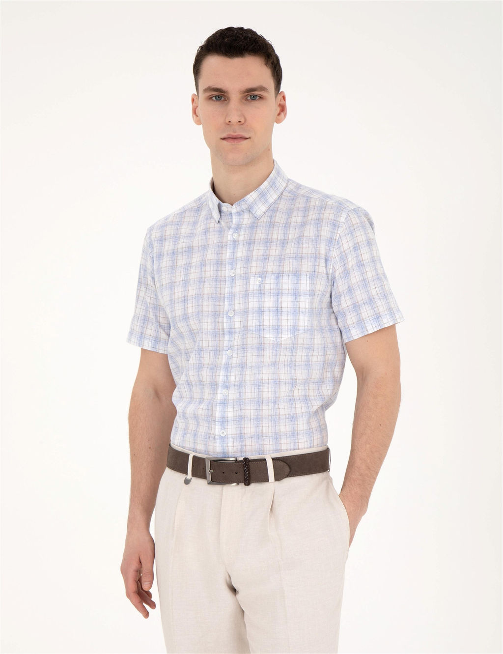 A__k Mavi Regular Fit K_sa Kollu G_mlek