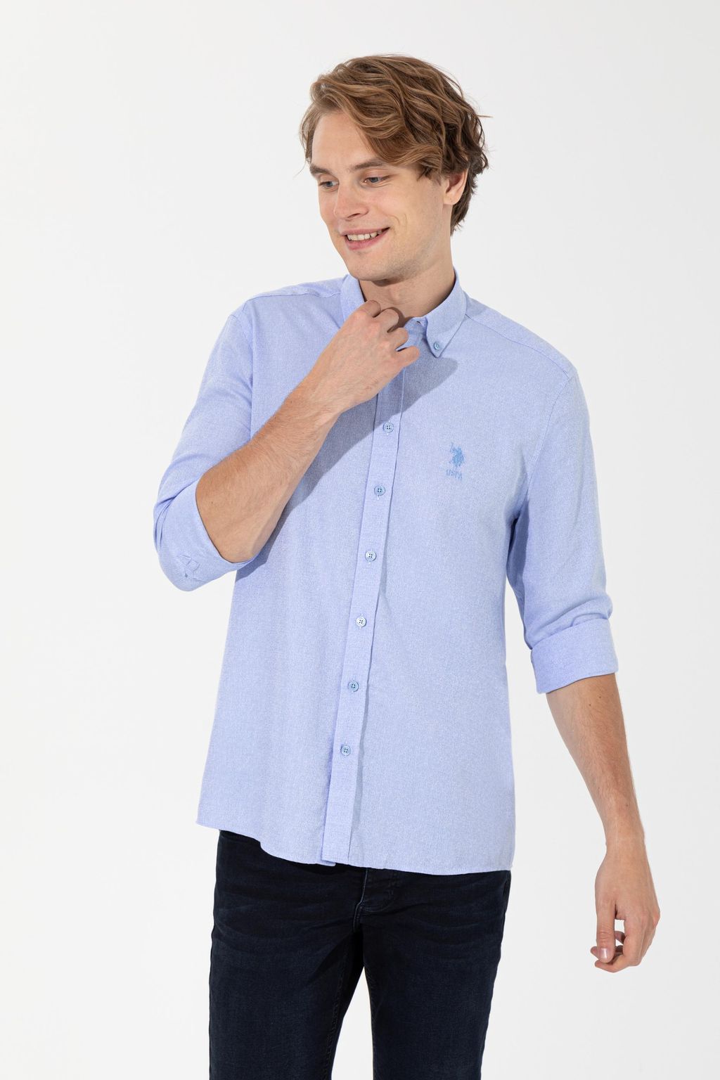 U. S. Polo Assn Мужская синяя рубашка с длинным рукавом - U.s. polo assn фото 3