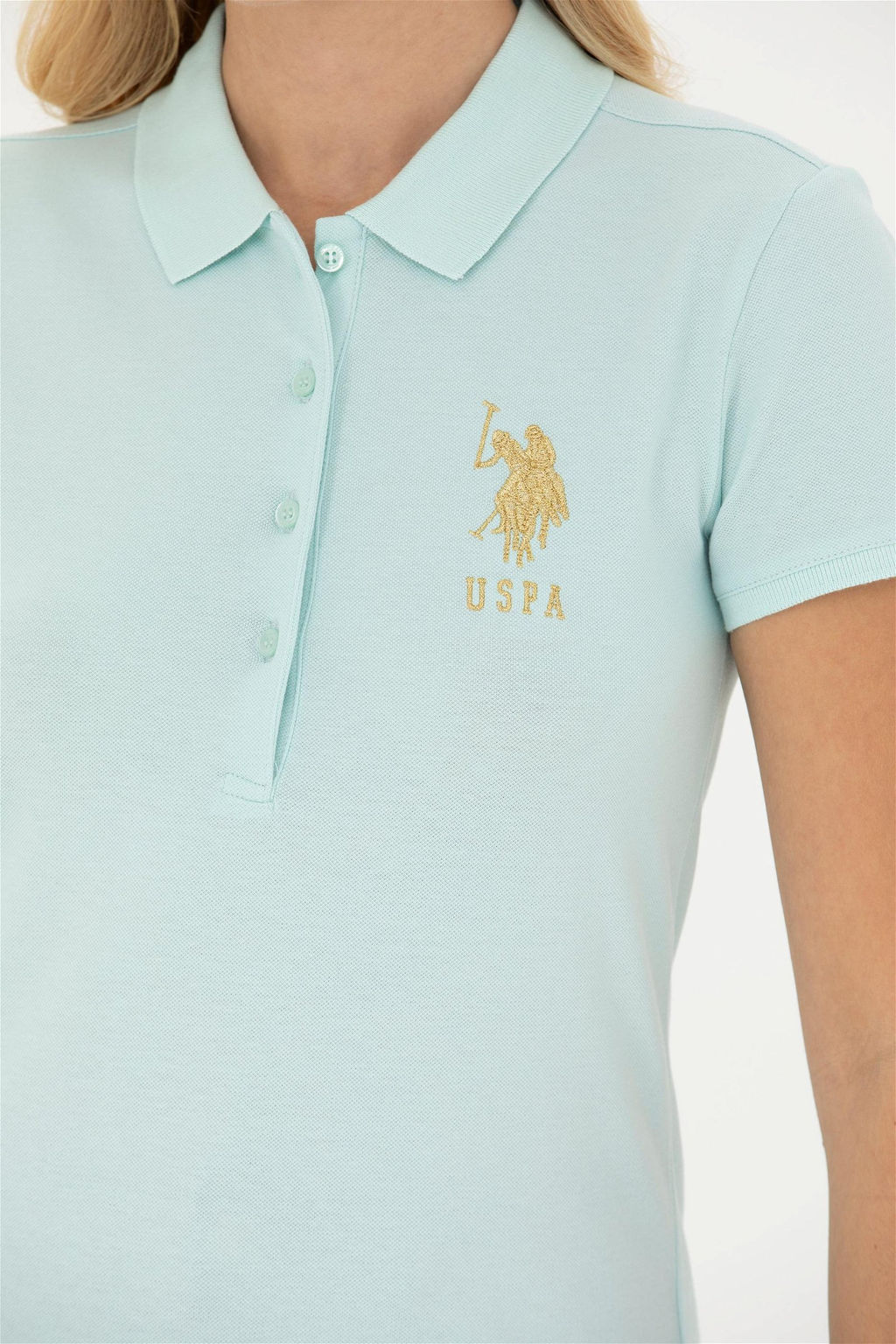 Женская базовая футболка цвета водного зеленого цвета с воротником-поло Неожиданная скидка в корзине - U.s. polo assn фото 7