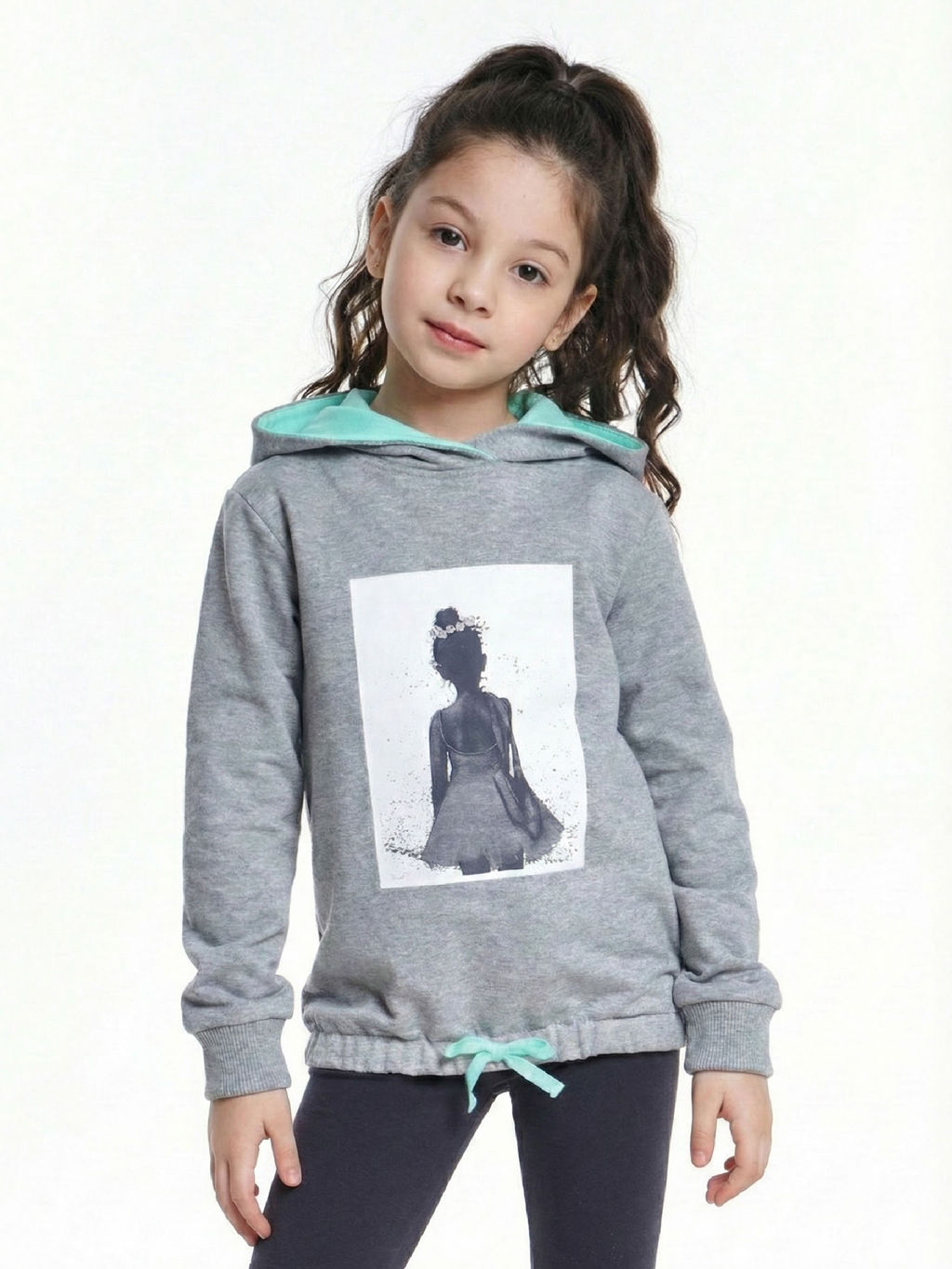 Толстовка с капюшоном UD 7367 серый/бирюза - Mini maxi фото 4