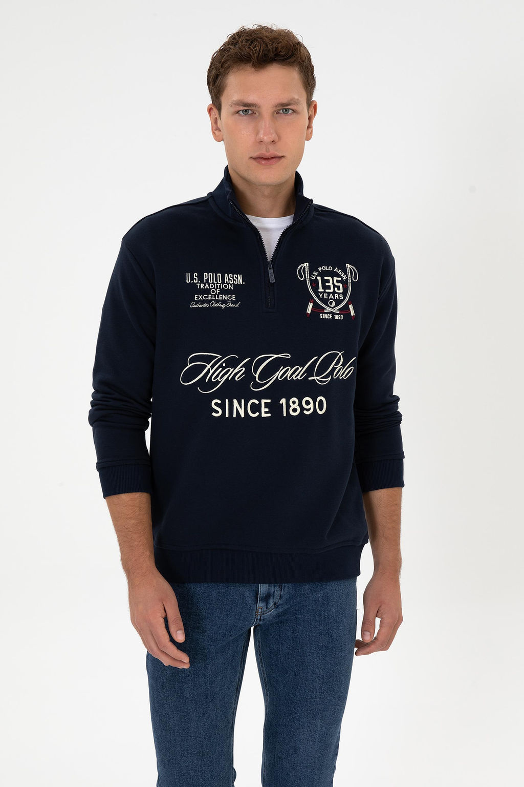 Erkek Comfort Fit Yar_m Fermuarl_ Lacivert Sweatshirt