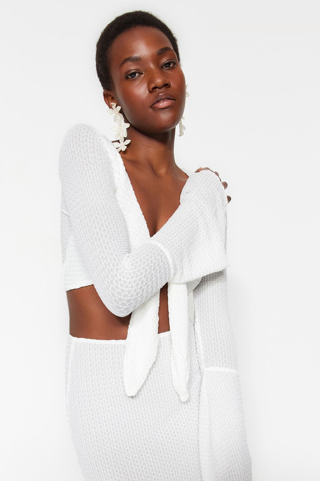 Plaj Giyim Beyaz Dokuma F?rf?rl? Bluz-Etek Tak?m TBESS23AU00040 - Trendyolmilla фото 3