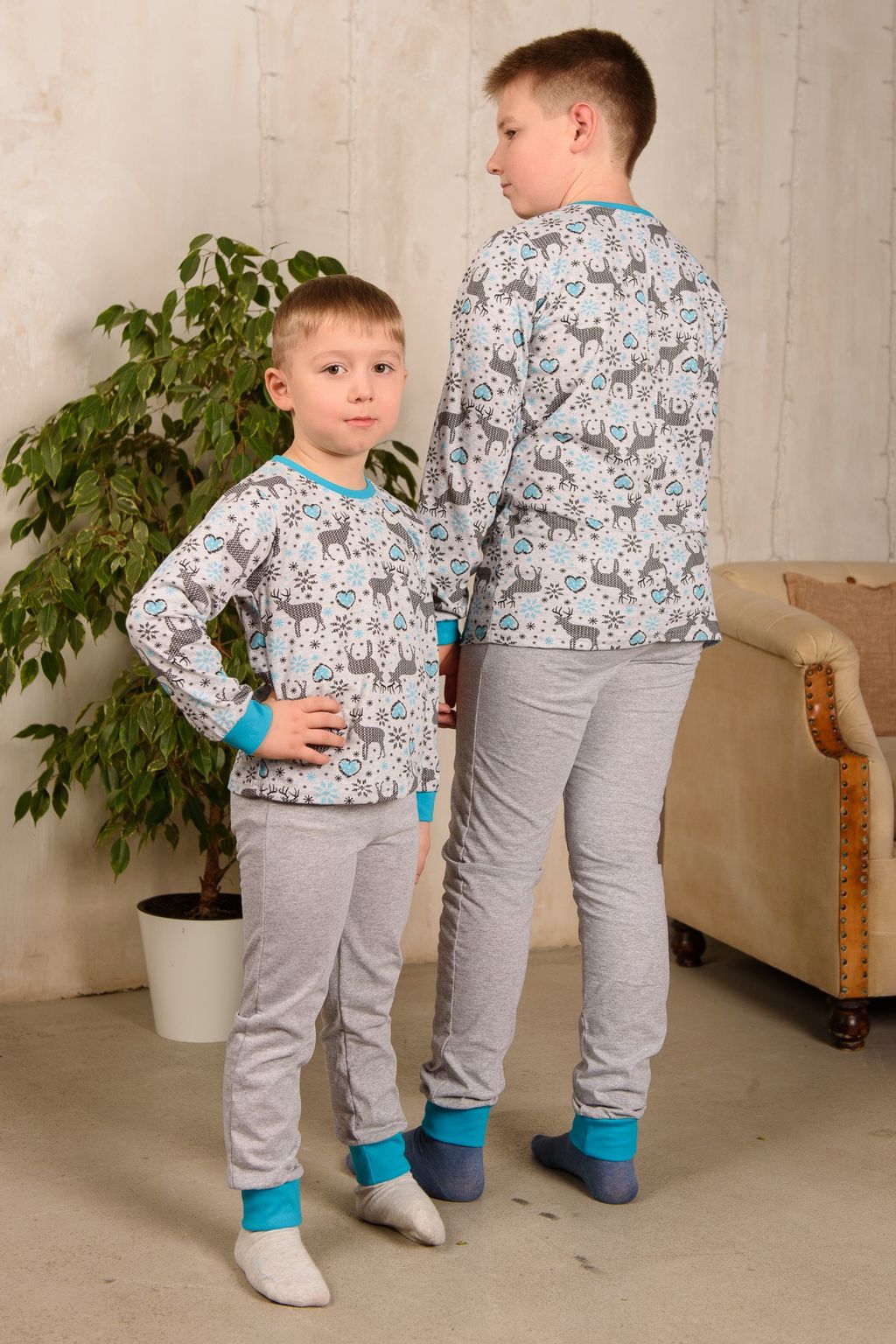 Пижама подростковая из джемпера и брюк из кулирки Олененок голубой - Амадэль фото 5