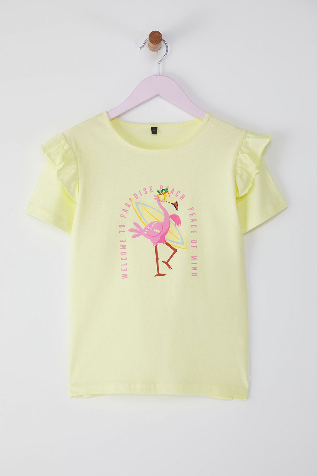Sar? K?z Cocuk %100 Pamuk Flamingo Bask?l? K?sa Kol Orme T-Shirt TKDSS25TS00061 - Trendyolmilla фото 3