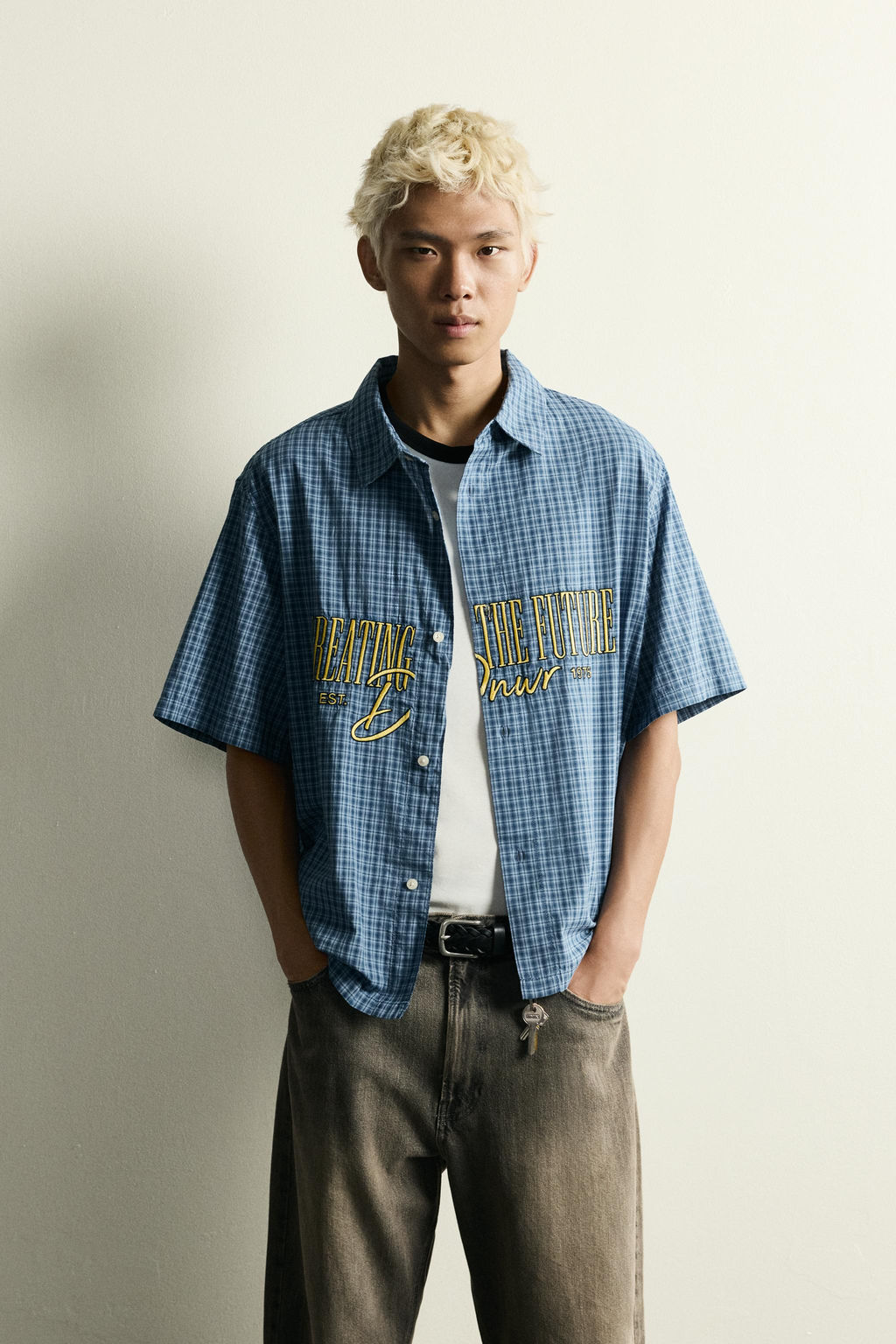 CAMISA RELAXED FIT CUADROS CREMALLERA / Azul
