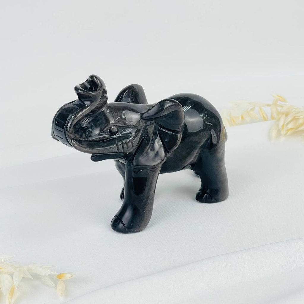 Фигурка Слон из серебристого Обсидиана