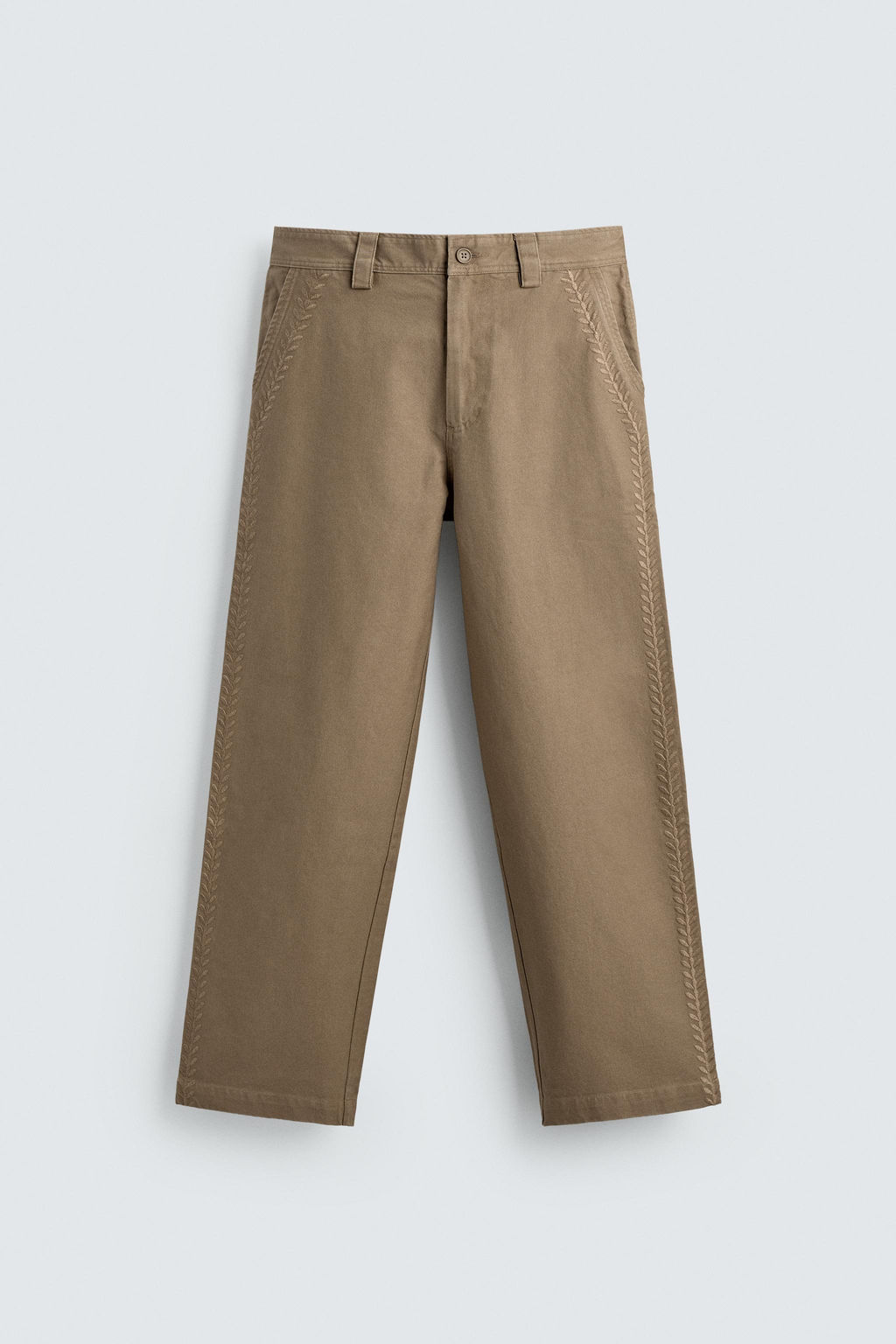 PANTAL?N STRAIGHT FIT BORDADOS / Tostado vigor? - Zara фото 7