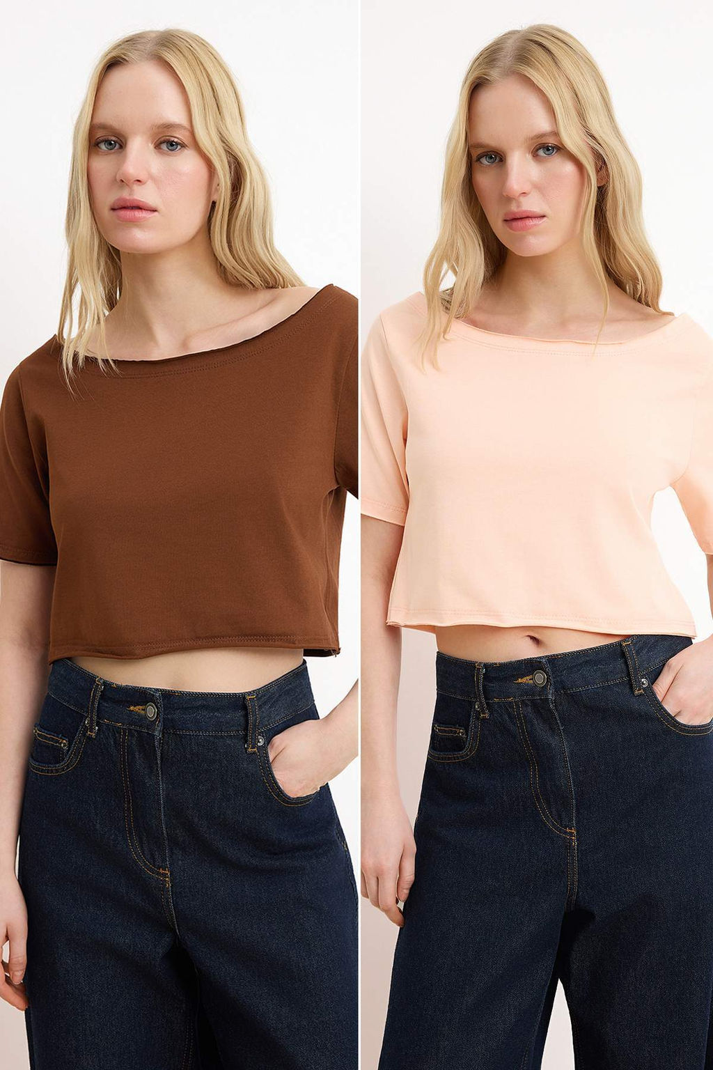 Trendyolmilla Siyah-Beyaz 2li Paket %100 Pamuk Asimetrik Kay?k Yaka Crop Orme T-Shirt TWOSS25TS00194  фото 13