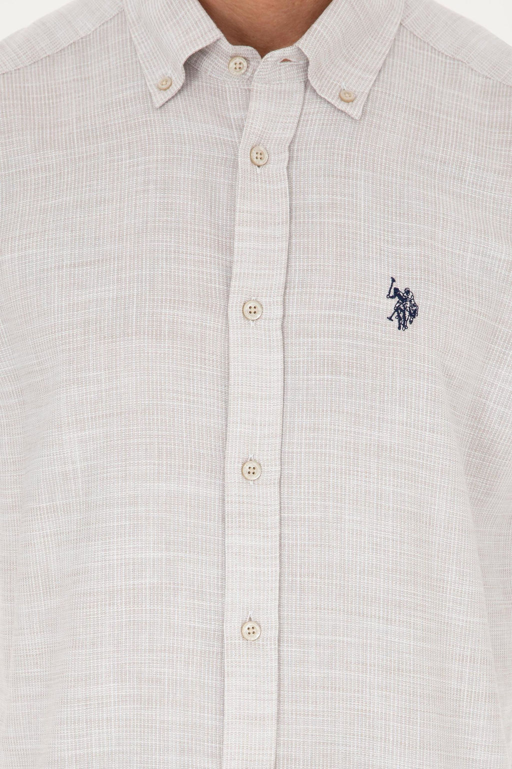 Рубашка мужская U.S. Polo Assn с длинным рукавом кремовая  фото 6