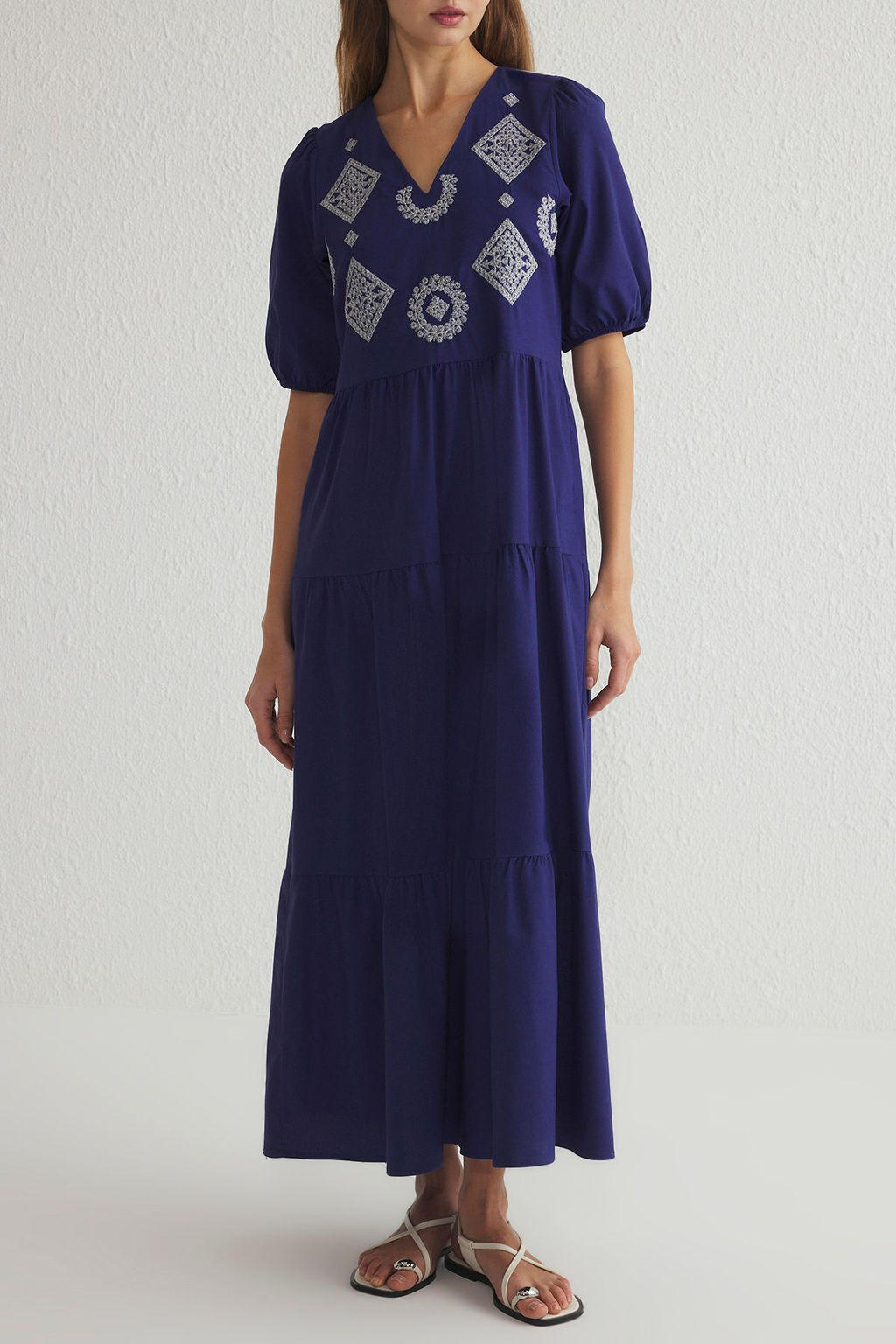 Lacivert Duz Kesim Nak?sl? Maxi Dokuma Elbise TWOSS25EL00058 - Trendyolmilla фото 4
