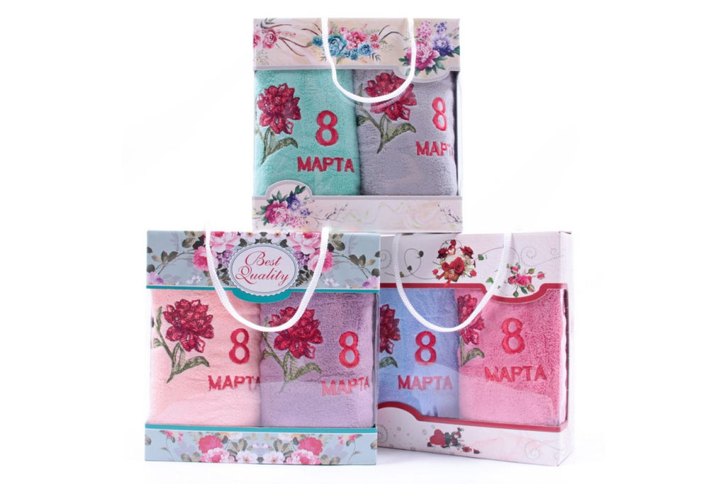 Набор полотенец микрофибра Георгина на 8 Марта А-В-С-F-179 в сумочке Р+Р (остаток 2шт.)