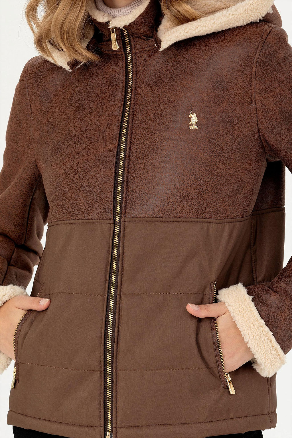 Женская светло-коричневая кожаная куртка - U.s. polo assn фото 6