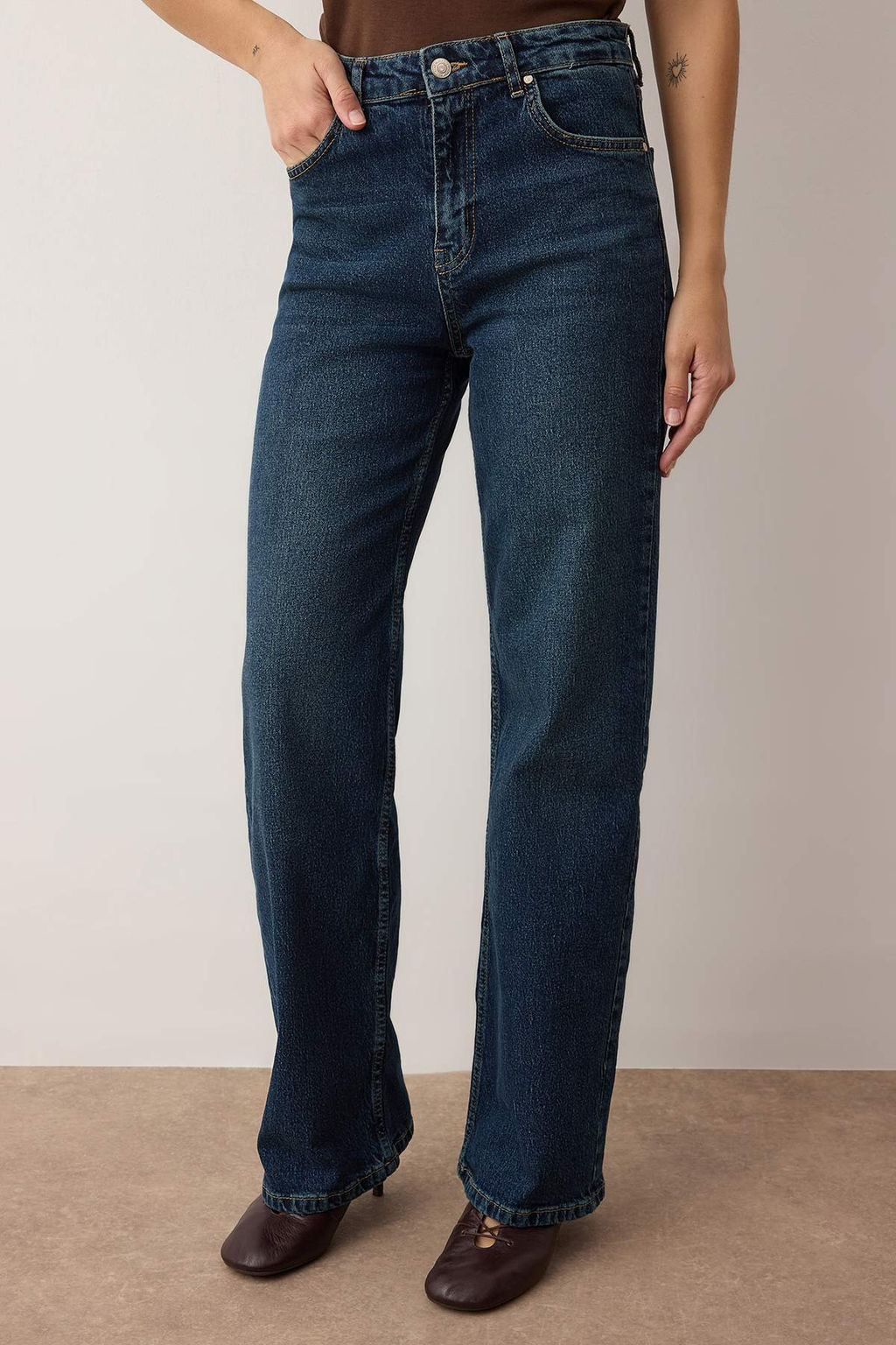 Koyu Mavi Yuksek Bel Orta Esnek Wide Leg Palazzo Jeans TWOAW26JE00084