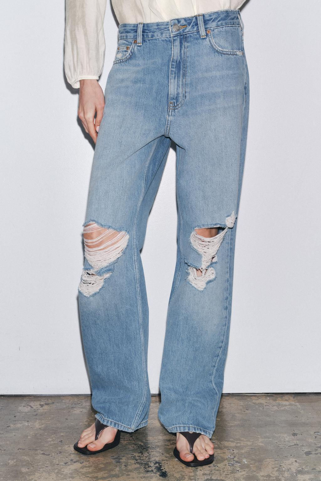 ZW COLLECTION RIPPED MID-WAIST STRAIGHT-LEG JEANS - Zara фото 2