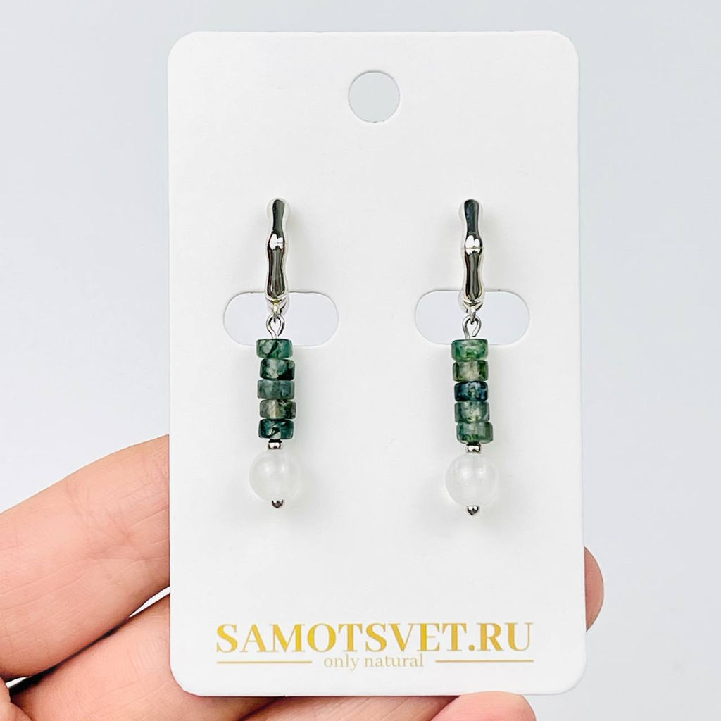 Серьги из Мохового агата и Селенита