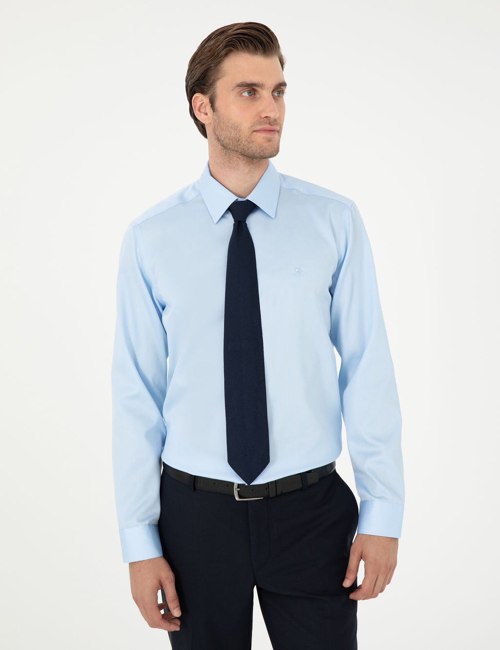 A__k Mavi Non Iron Kolay _t_lenebilir Slim Fit Uzun Kollu Basic G_mlek