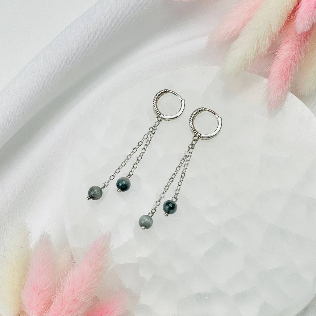 Серьги на цепочке из Соколиного глаза