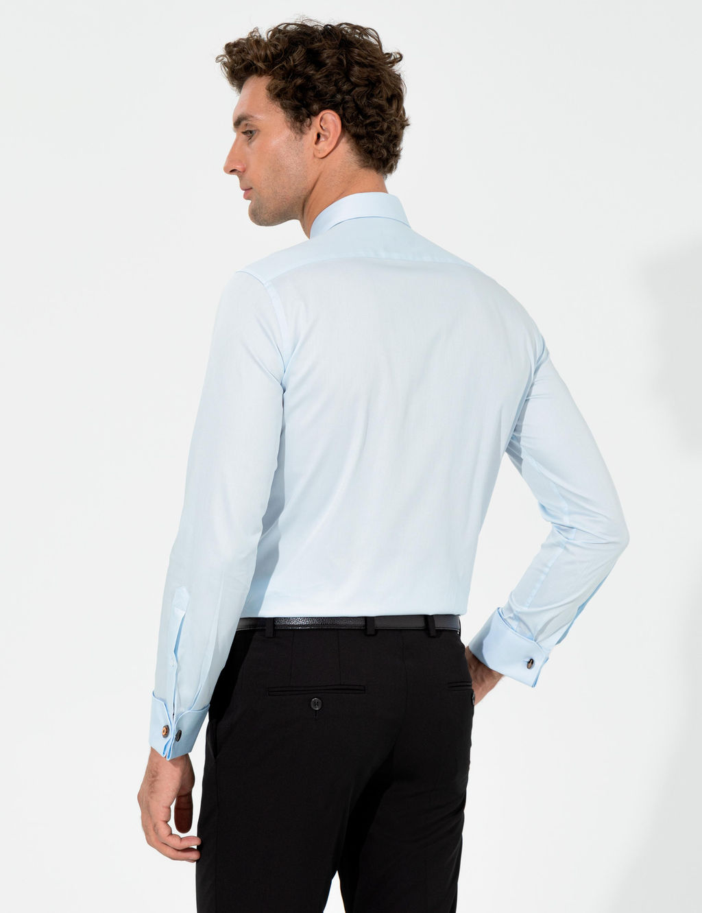 A__k Mavi Slim Fit %100 Pamuk Klasik Yaka Basic G_mlek