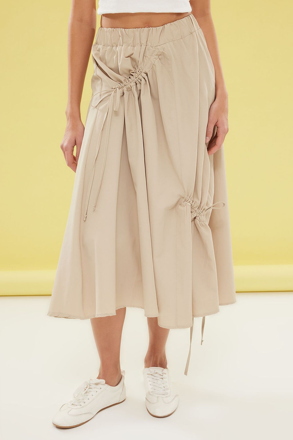 TRENDYOLMILLA Haki Parasut Kumas Beli Lastikli Maxi Boy Dokuma Etek TWOSS25ET00050  фото 3