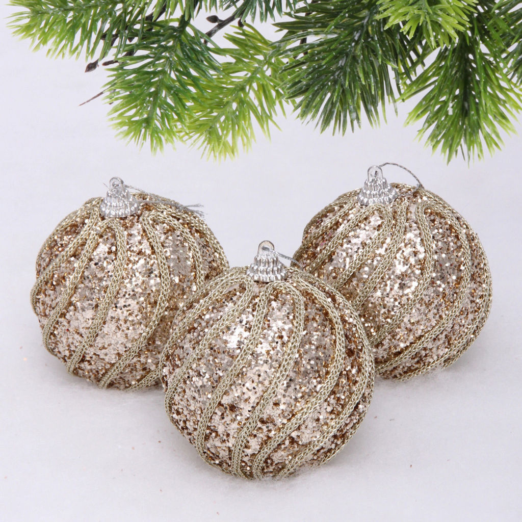 Новогодние шары "GLAME - Блестящий мир" 8 см (набор 3 шт), Шампань