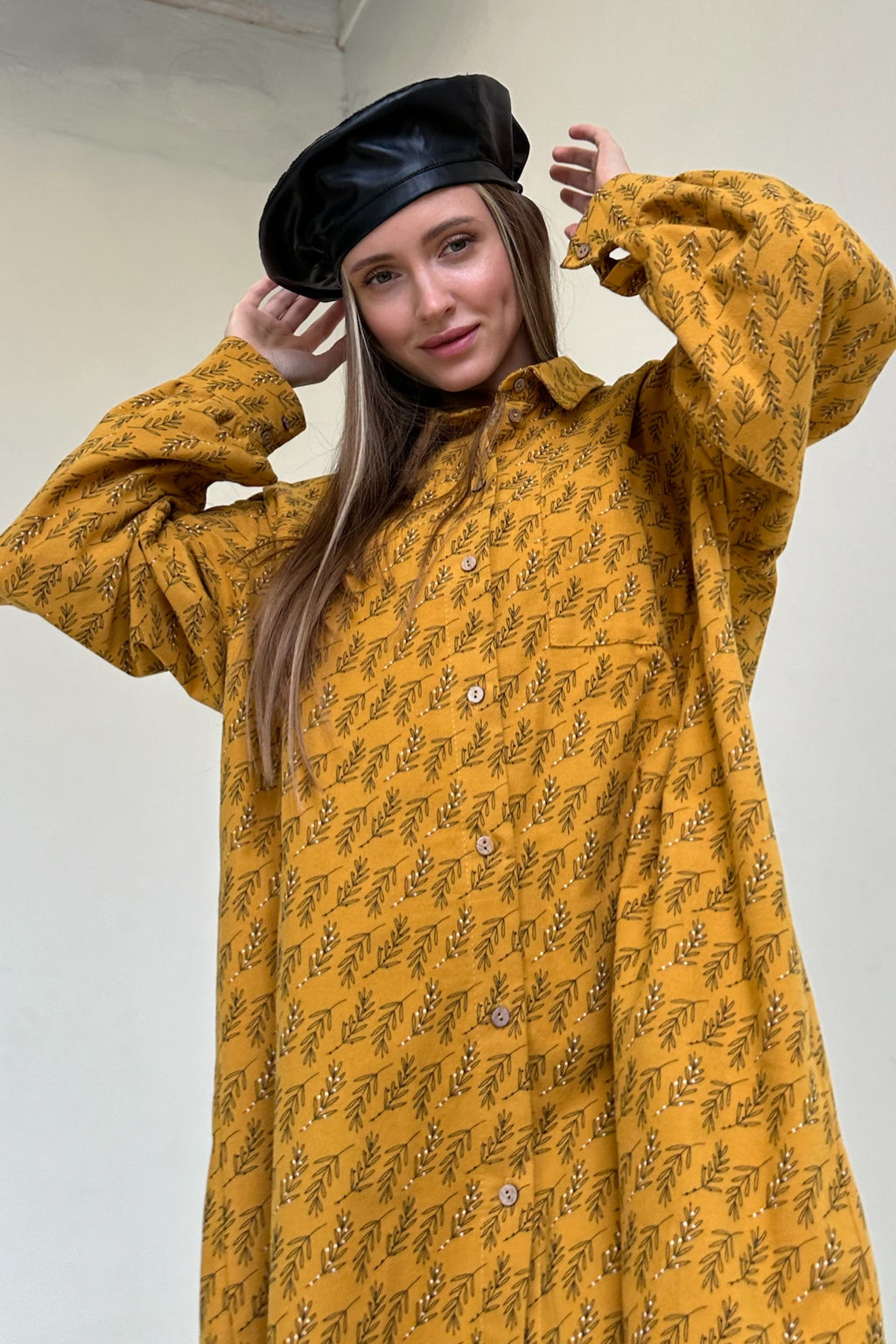 Рубашка женская HUG077/01/Горчичный, черный - M&G all natural фото 4