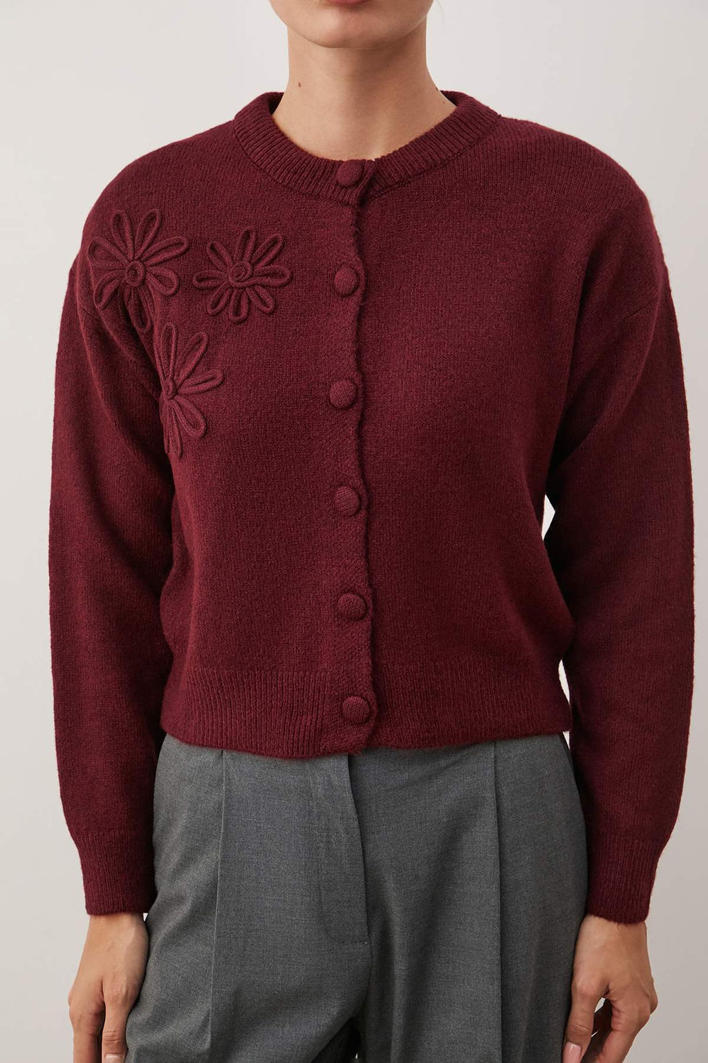 K?rm?z? Yumusak Dokulu Cicek Desenli Triko Kazak TWOAW26KZ00279 - Trendyolmilla фото 3