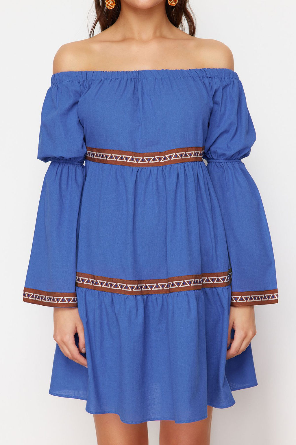 Saks Mini Dokuma F?rf?rl? Plaj Elbisesi TBESS24EL00090 - Trendyolmilla фото 4