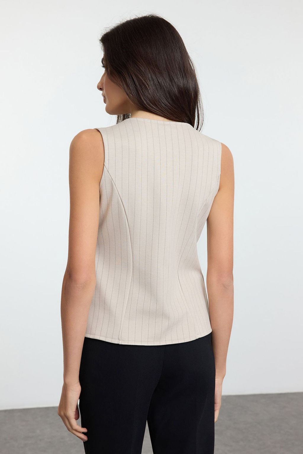 Vizon Cizgili Regular/Normal Boy V Yaka Dugmeli Esnek Orme Yelek TWOAW25YE00091