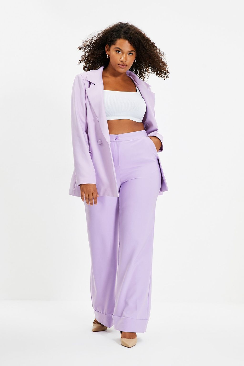 TRENDYOLMILLA Lila Wide Leg/Genis Paca Dokuma Kumas Pantolon TWOSS19ST0179  фото 15