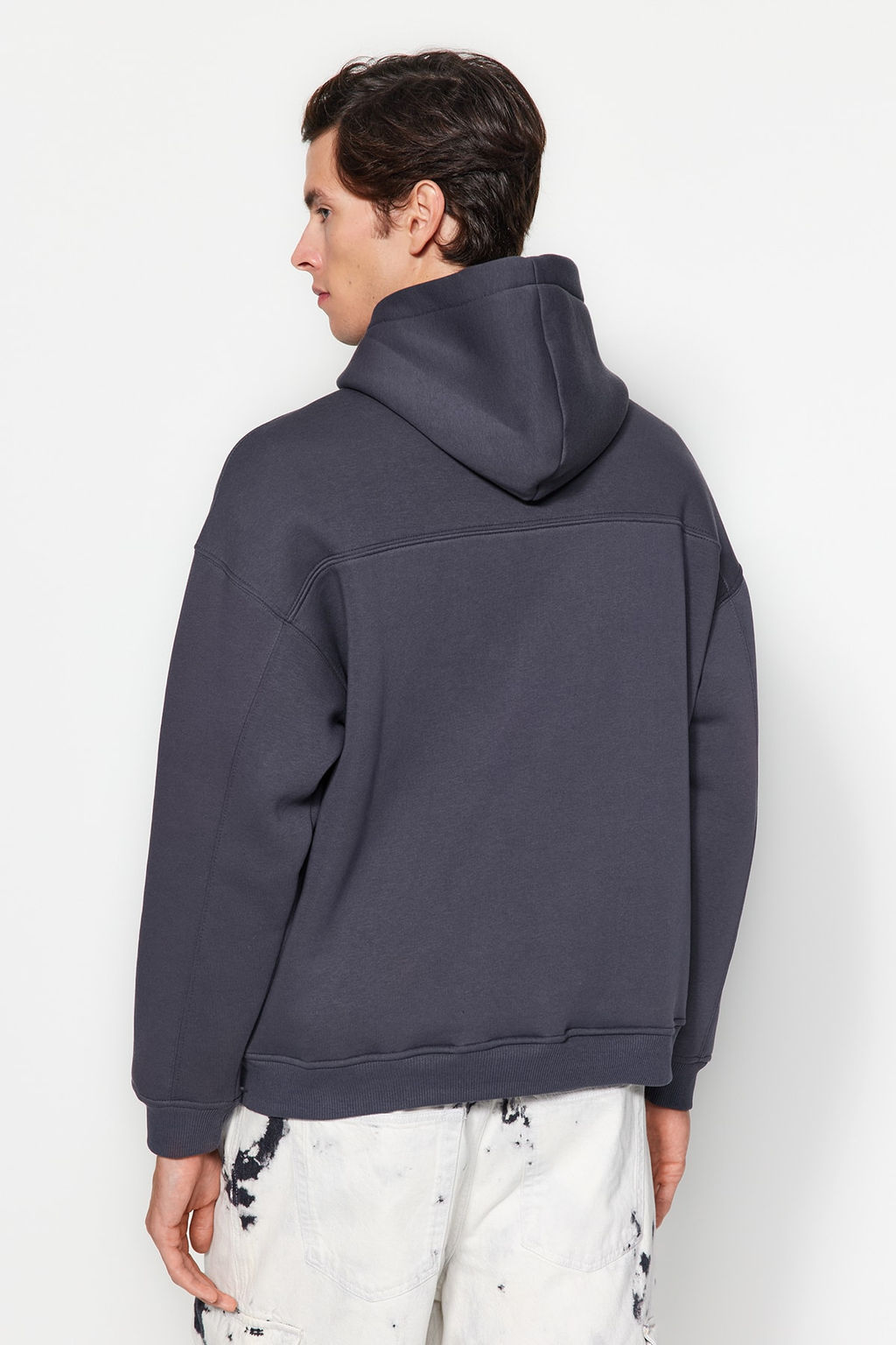 Antrasit Kapusonlu Yakas? C?tc?tl? Basic Oversize/Genis Kesim Ici Polar Sweatshirt TMNAW24SW00043 - Trendyolmilla фото 5