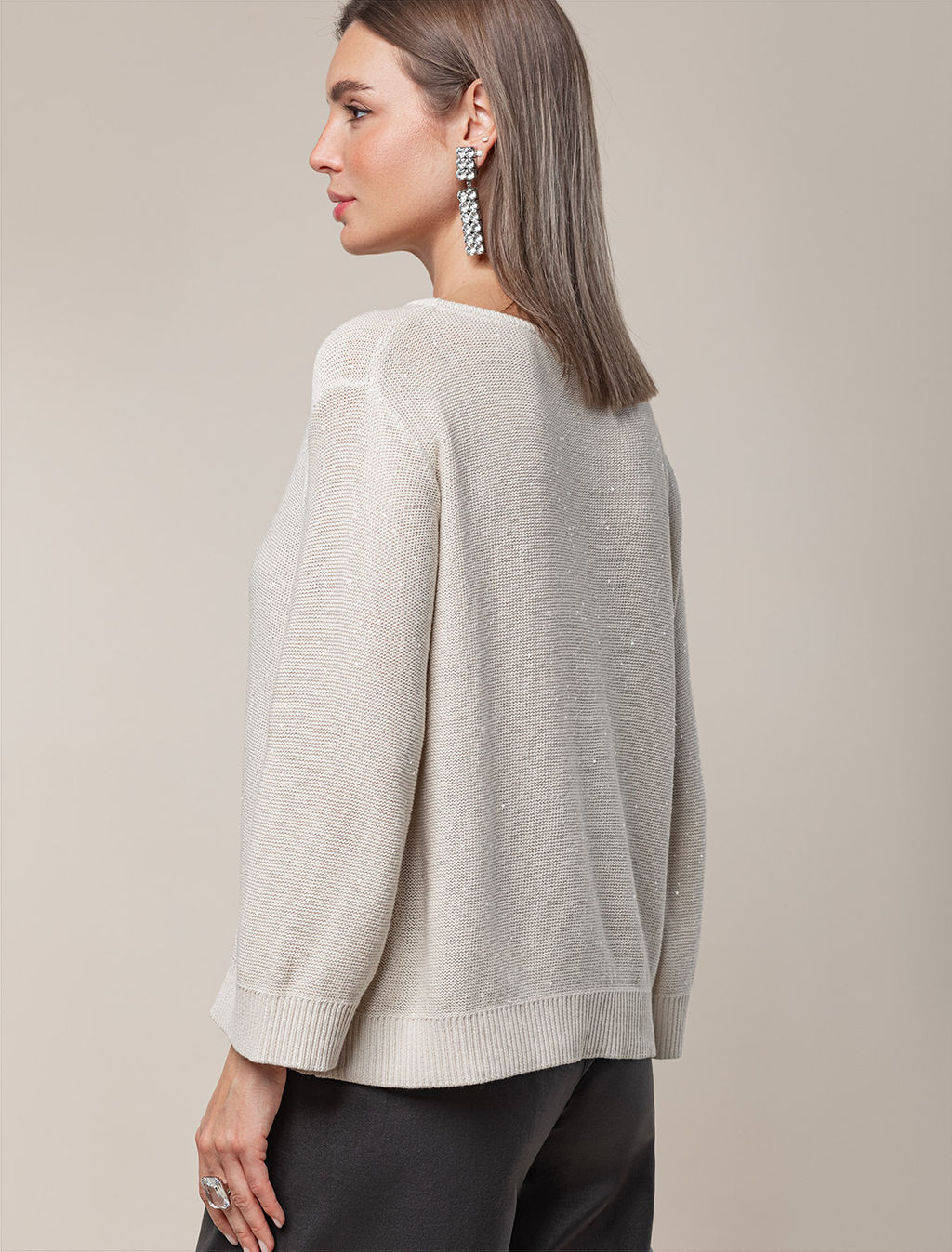 VILATTE / Джемпер из хлопковой пряжи с пайетками.  фото 3