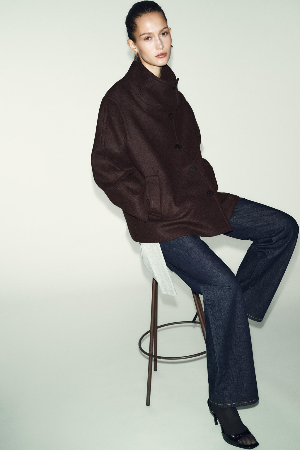 CROPPED WOOL COAT WITH HIGH NECK - Zara фото 7