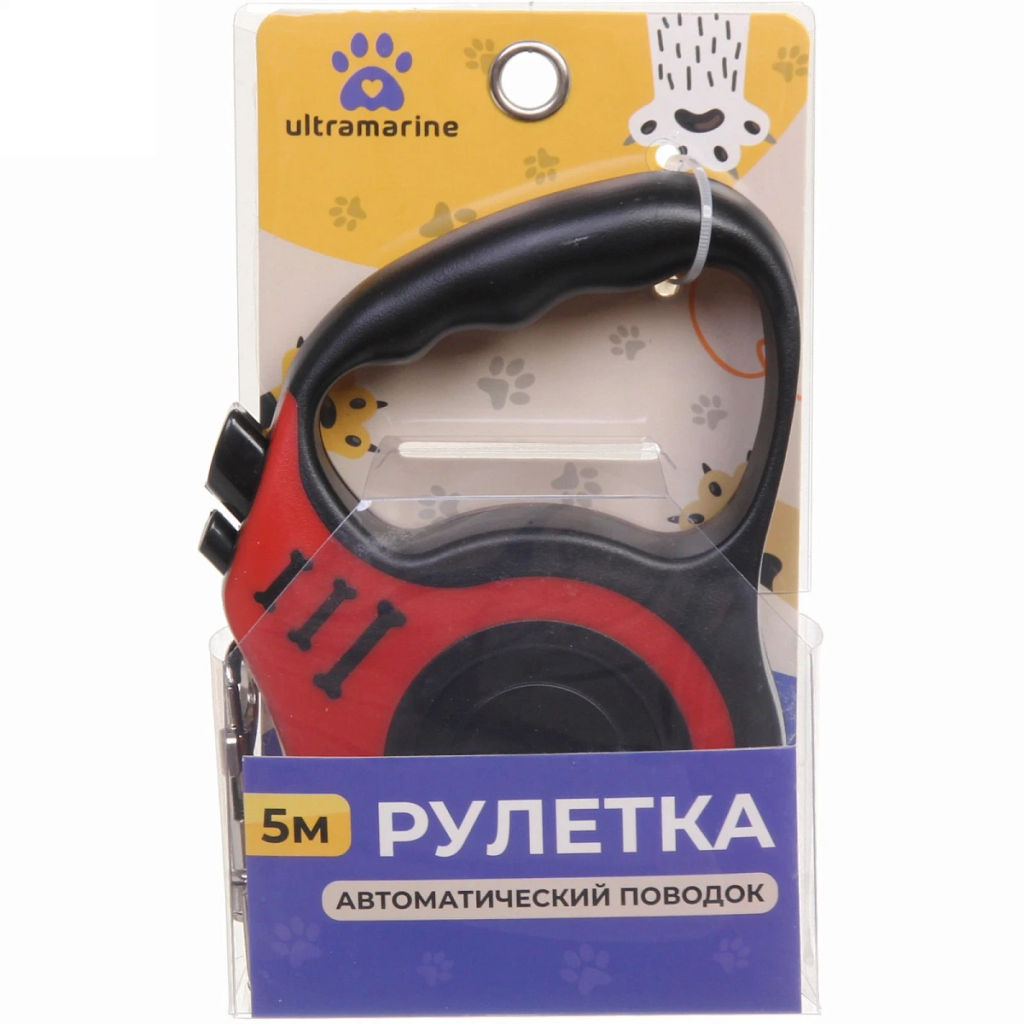 Поводок-рулетка "Дог" 5м до 15кг цвет красный