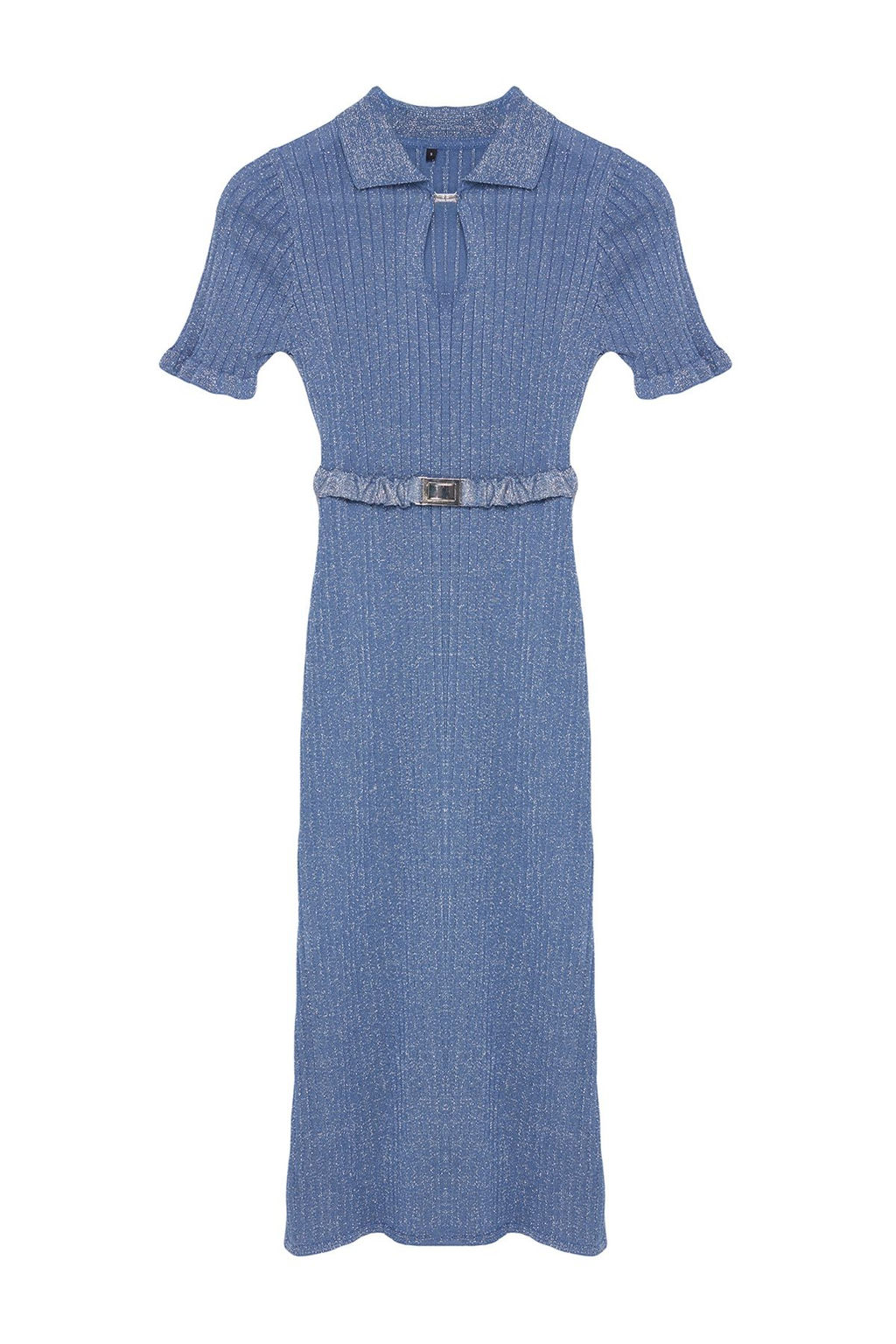 Mavi Midi Triko Merserize Gorunumlu Simli Elbise TWOSS24EL00852 - Trendyolmilla фото 6