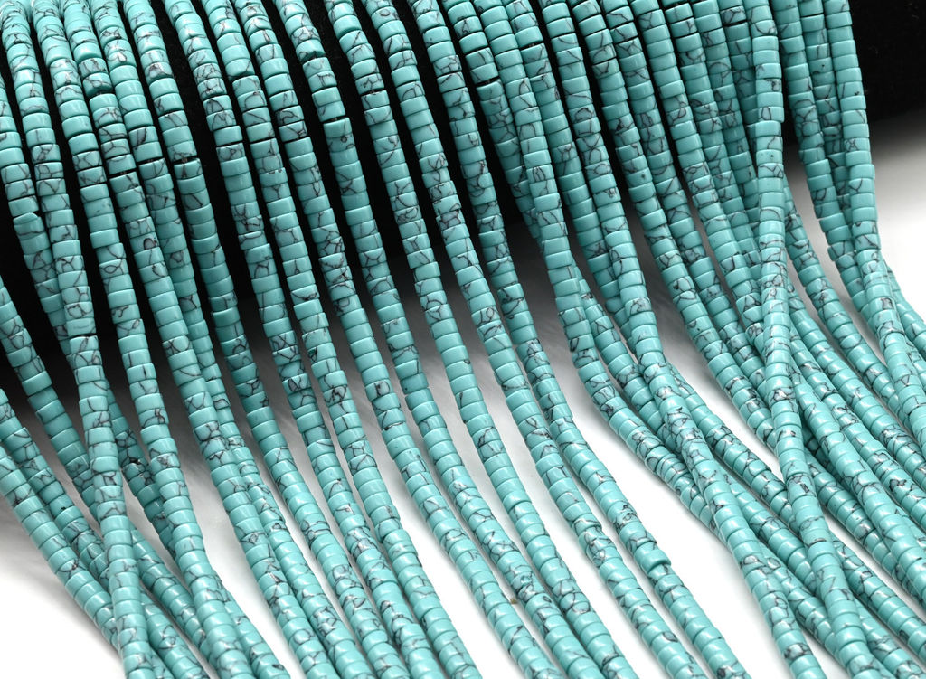 Бусины из бирюзы (имитация) диски 4мм, 37см, 160 бусин Радуга камня