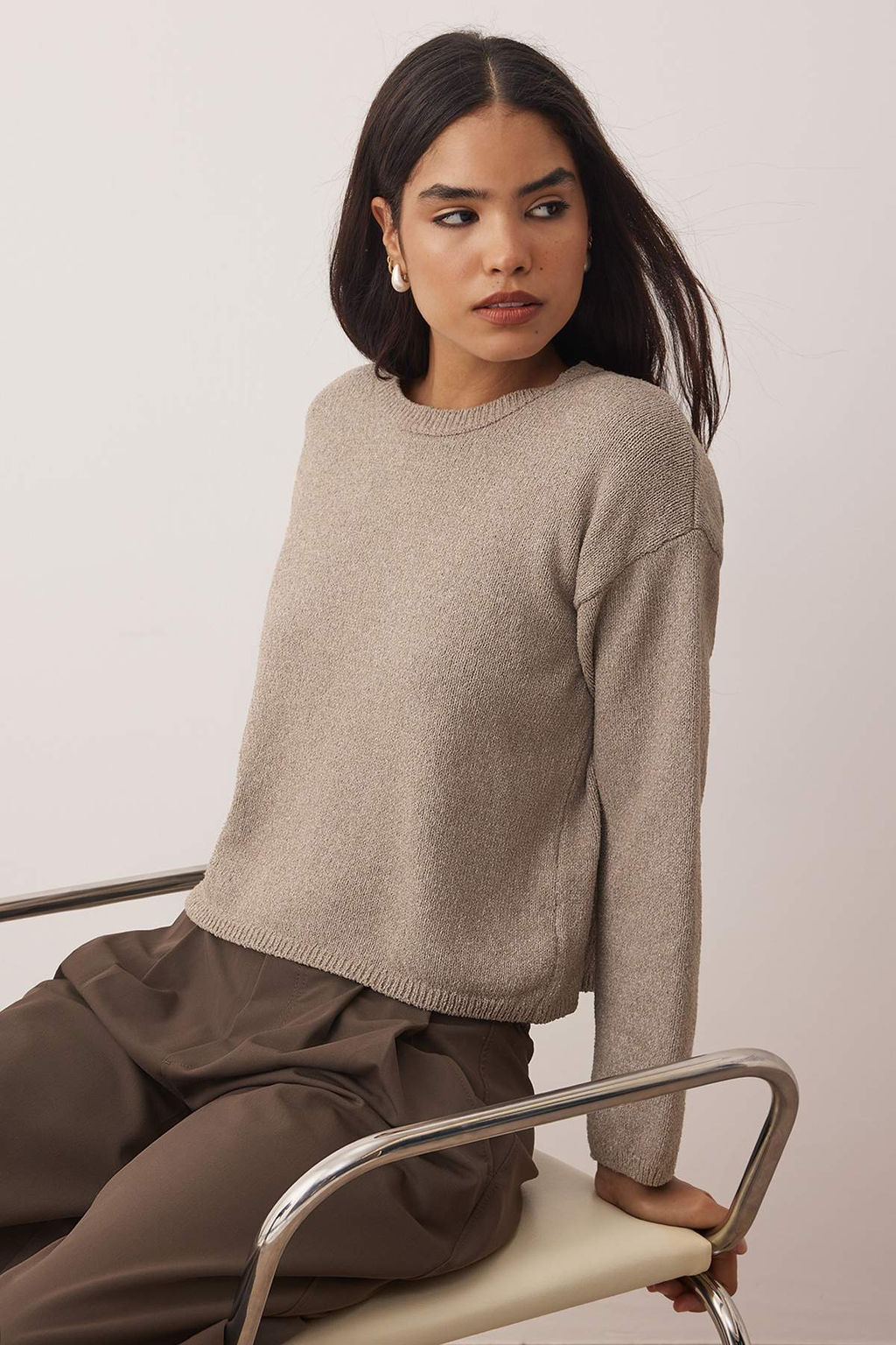 More Sustainable Vizon Pamuklu Genis Kal?p Basic Triko Kazak TWOAW26KZ00107