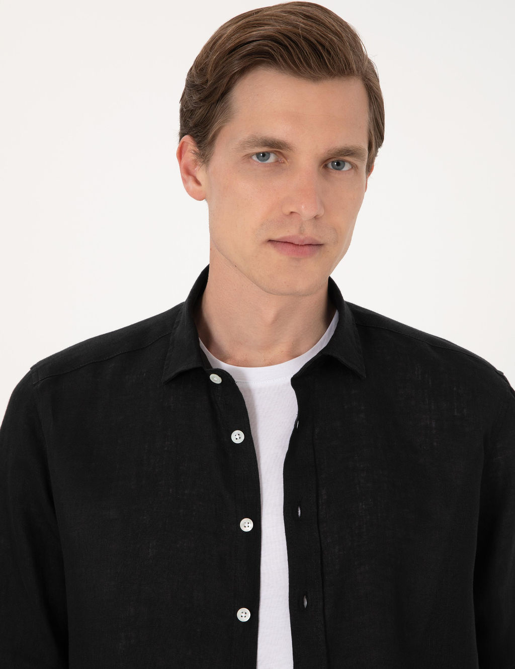 Siyah %100 Keten Regular Fit Uzunkollu G_mlek - Pierre cardin фото 9