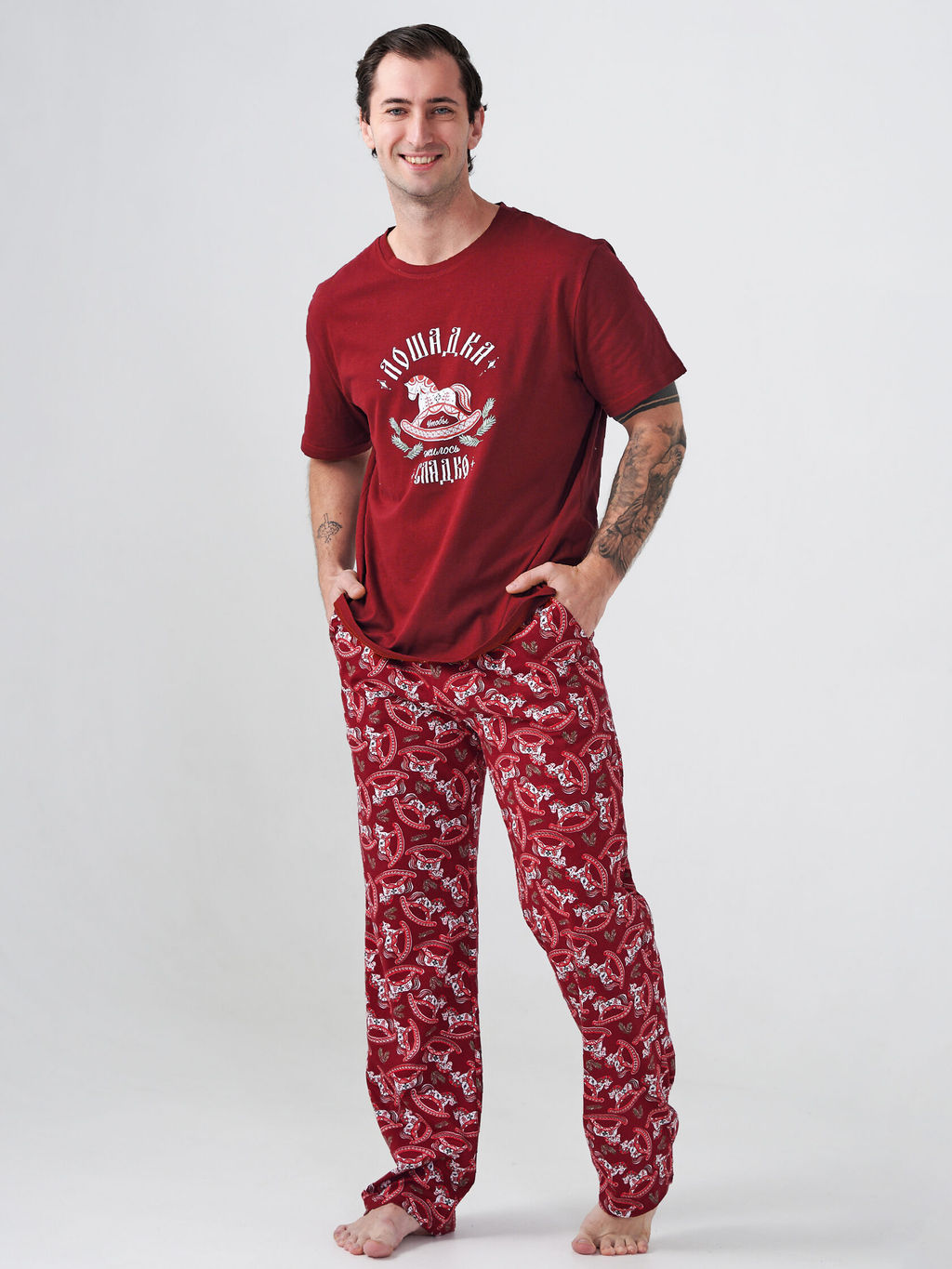 Пижама 100% хлопок мужская Лошадка - Оптима фото 2