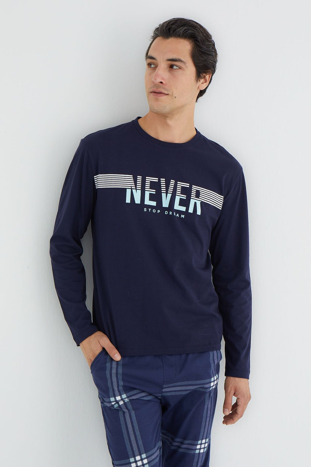TRENDYOL MAN Lacivert Regular Fit Ekose Orme Pijama Tak?m? TMNAW25PT00061 - Trendyolmilla фото 3