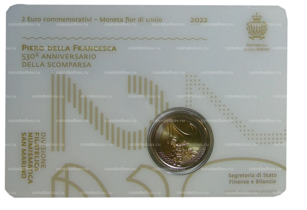 2 евро 2022 года Сан-Марино 530 лет со дня смерти Пьеро делла Франческа (В подарочном буклете)