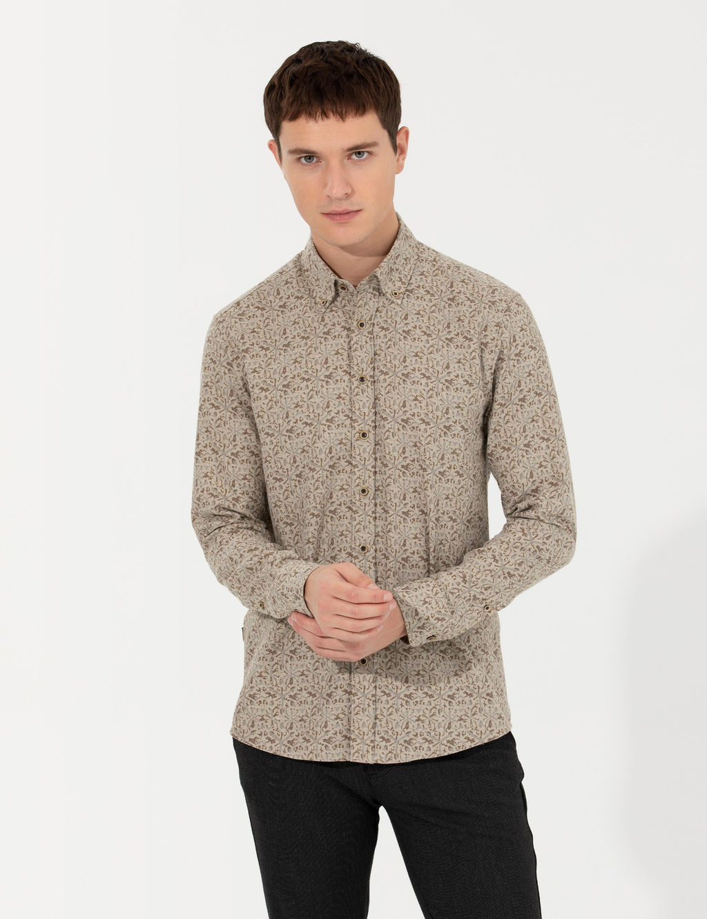 Bej Slim Fit Uzun Kollu G_mlek