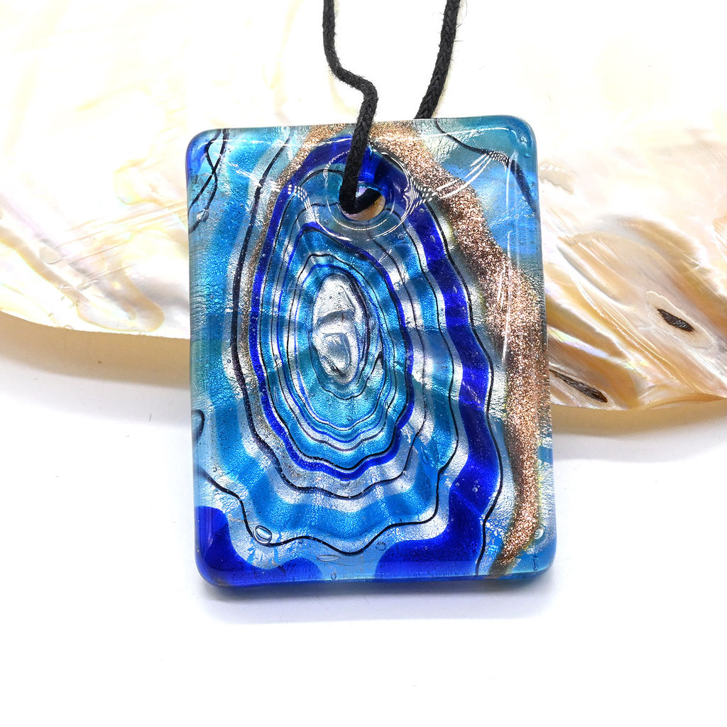 Прямоугольный кулон из муранского стекла 35*45мм цв.голубой