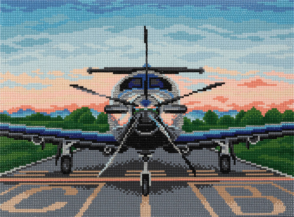 Кристальная (алмазная) мозаика ФРЕЯ ALPD-103 на подрамнике Самолет на закате 40 х 30 см